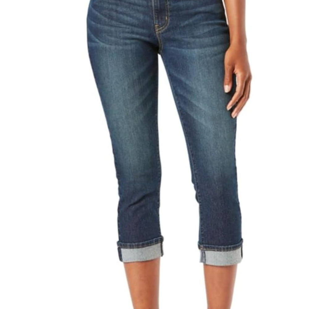 Blue Ankle Cropped Jeans with Rolled Cuffs